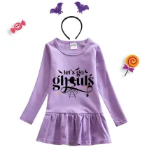 Halloween Toddler Girl 2PCS Cosplay Let's Go Ghouls Long Sleeve Tutu Dresses with Headband Dress Up