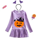 Halloween Toddler Girl 2PCS Cosplay Witch Hat Pumpkin Ghosts Long Sleeve Tutu Dresses with Headband Dress Up