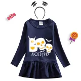 Halloween Toddler Girl 2PCS Cosplay Boo Squad Skulls Long Sleeve Tutu Dresses with Headband Dress Up