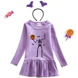 Halloween Toddler Girl 2PCS Cosplay Skeleton Pumpkin Long Sleeve Tutu Dresses with Headband Dress Up