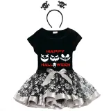 Halloween Toddler Girl 3PCS Cosplay Ghost Faces T-shirt Tutu Dresses Sets with Headband Dress Up