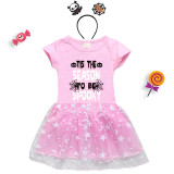 Halloween Toddler Girl 2PCS Cosplay This The Season To Be Spooky Short Sleeve Tutu Dresses with Headband Dress Up