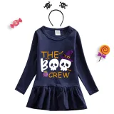 Halloween Toddler Girl 2PCS Cosplay The Boo Crew Skulls Long Sleeve Tutu Dresses with Headband Dress Up