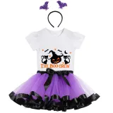 Halloween Toddler Girl 3PCS Cosplay Boo Crew Cats Pumpkin T-shirt Tutu Dresses Sets with Headband Dress Up