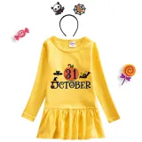 Halloween Toddler Girl 2PCS Cosplay October 31 Pumpkin Long Sleeve Tutu Dresses with Headband Dress Up