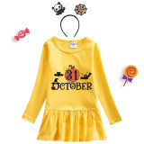 Halloween Toddler Girl 2PCS Cosplay October 31 Pumpkin Long Sleeve Tutu Dresses with Headband Dress Up