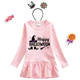 Halloween Toddler Girl 2PCS Cosplay Witch Long Sleeve Tutu Dresses with Headband Dress Up