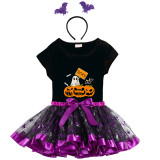 Halloween Toddler Girl 3PCS Cosplay Pumpkins Ghost Boo T-shirt Tutu Dresses Sets with Headband Dress Up