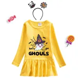Halloween Toddler Girl 2PCS Cosplay Let's Go Ghouls Ghost Long Sleeve Tutu Dresses with Headband Dress Up