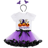 Halloween Toddler Girl 3PCS Cosplay Boo Squad Witch Hat Pumpkins T-shirt Tutu Dresses Sets with Headband Dress Up