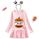 Halloween Toddler Girl 2PCS Cosplay Boo Pumpkin Two Ghosts Long Sleeve Tutu Dresses with Headband Dress Up