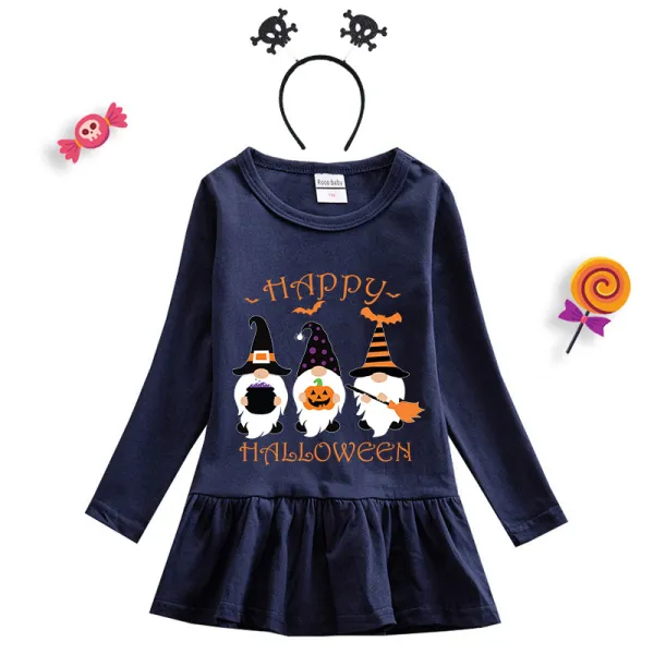 Halloween Toddler Girl 2PCS Cosplay Three Gnomies Long Sleeve Tutu Dresses with Headband Dress Up