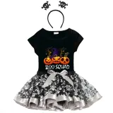 Halloween Toddler Girl 3PCS Cosplay Boo Squad Witch Hat Pumpkins T-shirt Tutu Dresses Sets with Headband Dress Up