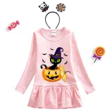 Halloween Toddler Girl 2PCS Cosplay Cat And Pumpkin Long Sleeve Tutu Dresses with Headband Dress Up