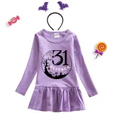 Halloween Toddler Girl 2PCS Cosplay October 31 Tree Long Sleeve Tutu Dresses with Headband Dress Up