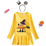 Halloween Toddler Girl 2PCS Cosplay Witch Hat Boots Long Sleeve Tutu Dresses with Headband Dress Up