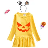 Halloween Toddler Girl 2PCS Cosplay Pumpkin Ghostface Long Sleeve Tutu Dresses with Headband Dress Up