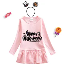 Halloween Toddler Girl 2PCS Cosplay Horror Happy Halloween Long Sleeve Tutu Dresses with Headband Dress Up