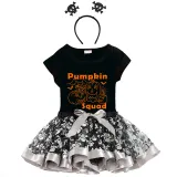 Halloween Toddler Girl 3PCS Cosplay Pumpkin Squad T-shirt Tutu Dresses Sets with Headband Dress Up