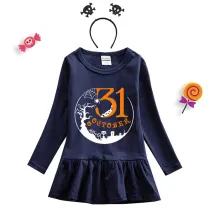 Halloween Toddler Girl 2PCS Cosplay October 31 Tree Long Sleeve Tutu Dresses with Headband Dress Up