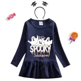Halloween Toddler Girl 2PCS Cosplay It's Spooky Season Ghosts Long Sleeve Tutu Dresses with Headband Dress Up
