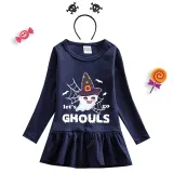 Halloween Toddler Girl 2PCS Cosplay Let's Go Ghouls Ghost Long Sleeve Tutu Dresses with Headband Dress Up