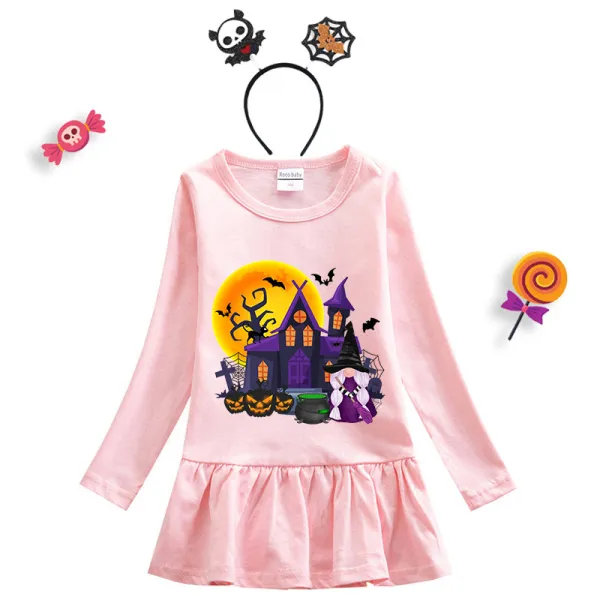 Halloween Toddler Girl 2PCS Cosplay The Castle And Witch Long Sleeve Tutu Dresses with Headband Dress Up