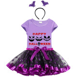 Halloween Toddler Girl 3PCS Cosplay Ghost Faces T-shirt Tutu Dresses Sets with Headband Dress Up