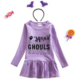 Halloween Toddler Girl 2PCS Cosplay Squad Ghouls Long Sleeve Tutu Dresses with Headband Dress Up