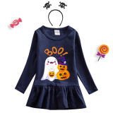 Halloween Toddler Girl 2PCS Cosplay Boo Ghost And Pumpkin Long Sleeve Tutu Dresses with Headband Dress Up