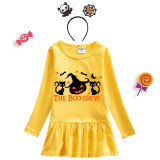 Halloween Toddler Girl 2PCS Cosplay Boo Crew Cats Pumpkin Long Sleeve Tutu Dresses with Headband Dress Up