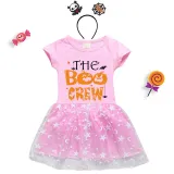 Halloween Toddler Girl 2PCS Cosplay The Boo Crew Pumpkins Short Sleeve Tutu Dresses with Headband Dress Up