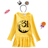 Halloween Toddler Girl 2PCS Cosplay October 31 Tree Long Sleeve Tutu Dresses with Headband Dress Up