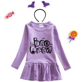 Halloween Toddler Girl 2PCS Cosplay Boo Crew Spider Web Long Sleeve Tutu Dresses with Headband Dress Up