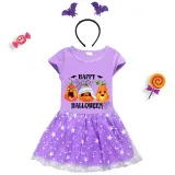 Halloween Toddler Girl 2PCS Cosplay Mummy Pumpkin Short Sleeve Tutu Dresses with Headband Dress Up