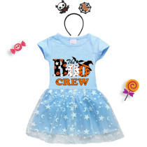 Halloween Toddler Girl 2PCS Cosplay The Boo Crew Bats Short Sleeve Tutu Dresses with Headband Dress Up