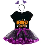 Halloween Toddler Girl 3PCS Cosplay Boo Squad Pumpkins T-shirt Tutu Dresses Sets with Headband Dress Up