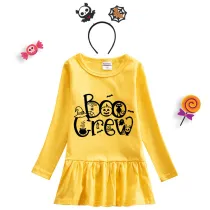 Halloween Toddler Girl 2PCS Cosplay Boo Crew Spider Web Long Sleeve Tutu Dresses with Headband Dress Up
