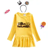 Halloween Toddler Girl 2PCS Cosplay Happy Halloween Word Art Long Sleeve Tutu Dresses with Headband Dress Up