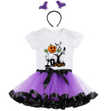Halloween Toddler Girl 3PCS Cosplay Tomb Pumpkin T-shirt Tutu Dresses Sets with Headband Dress Up