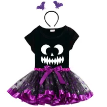 Halloween Toddler Girl 3PCS Cosplay Sawtooth Ghostface T-shirt Tutu Dresses Sets with Headband Dress Up