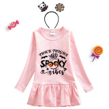 Halloween Toddler Girl 2PCS Cosplay Thick Thighs And Spooky Vibes Long Sleeve Tutu Dresses with Headband Dress Up