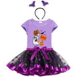 Halloween Toddler Girl 3PCS Cosplay Pumpkins Ghost T-shirt Tutu Dresses Sets with Headband Dress Up