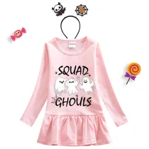 Halloween Toddler Girl 2PCS Cosplay Squad Ghouls T-shirt Long Sleeve Tutu Dresses with Headband Dress Up