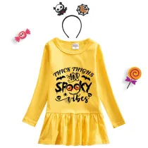 Halloween Toddler Girl 2PCS Cosplay Thick Thighs And Spooky Vibes Long Sleeve Tutu Dresses with Headband Dress Up