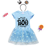 Halloween Toddler Girl 2PCS Cosplay The Boo Crew Short Sleeve Tutu Dresses with Headband Dress Up