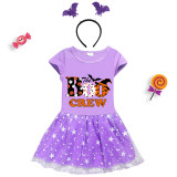 Halloween Toddler Girl 2PCS Cosplay The Boo Crew Bats Short Sleeve Tutu Dresses with Headband Dress Up