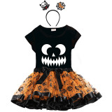 Halloween Toddler Girl 3PCS Cosplay Sawtooth Ghostface T-shirt Tutu Dresses Sets with Headband Dress Up