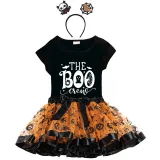 Halloween Toddler Girl 3PCS Cosplay The Boo Crew T-shirt Tutu Dresses Sets with Headband Dress Up