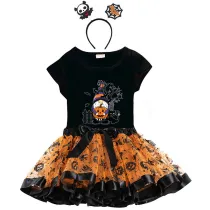 Halloween Toddler Girl 3PCS Cosplay Gnomies With Pumpkin T-shirt Tutu Dresses Sets with Headband Dress Up